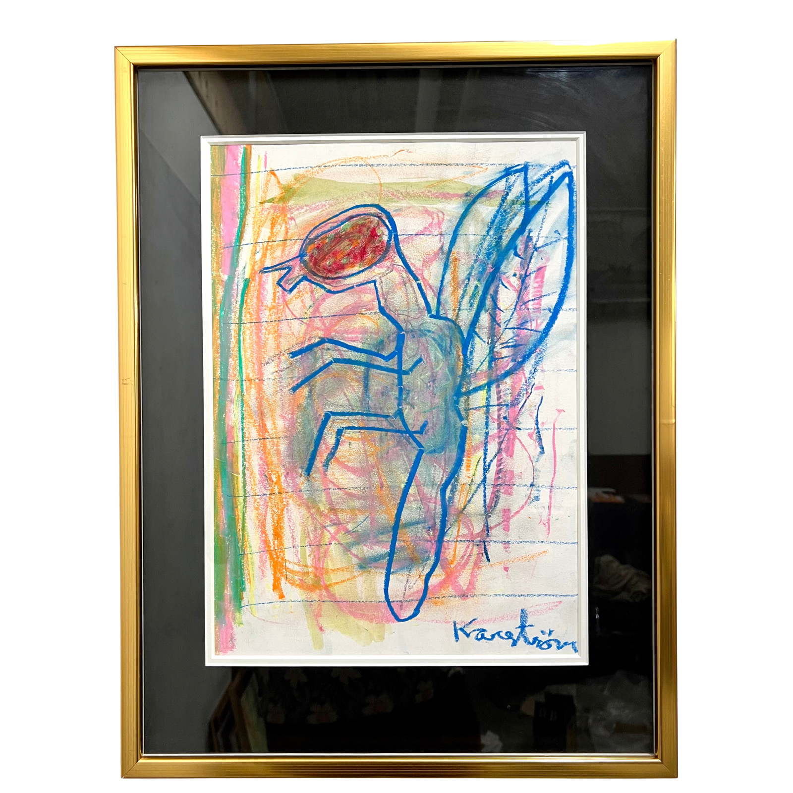 "Fluga" Akvarell/Pastell av Mauritz Karström. Ramad. 43x57 cm