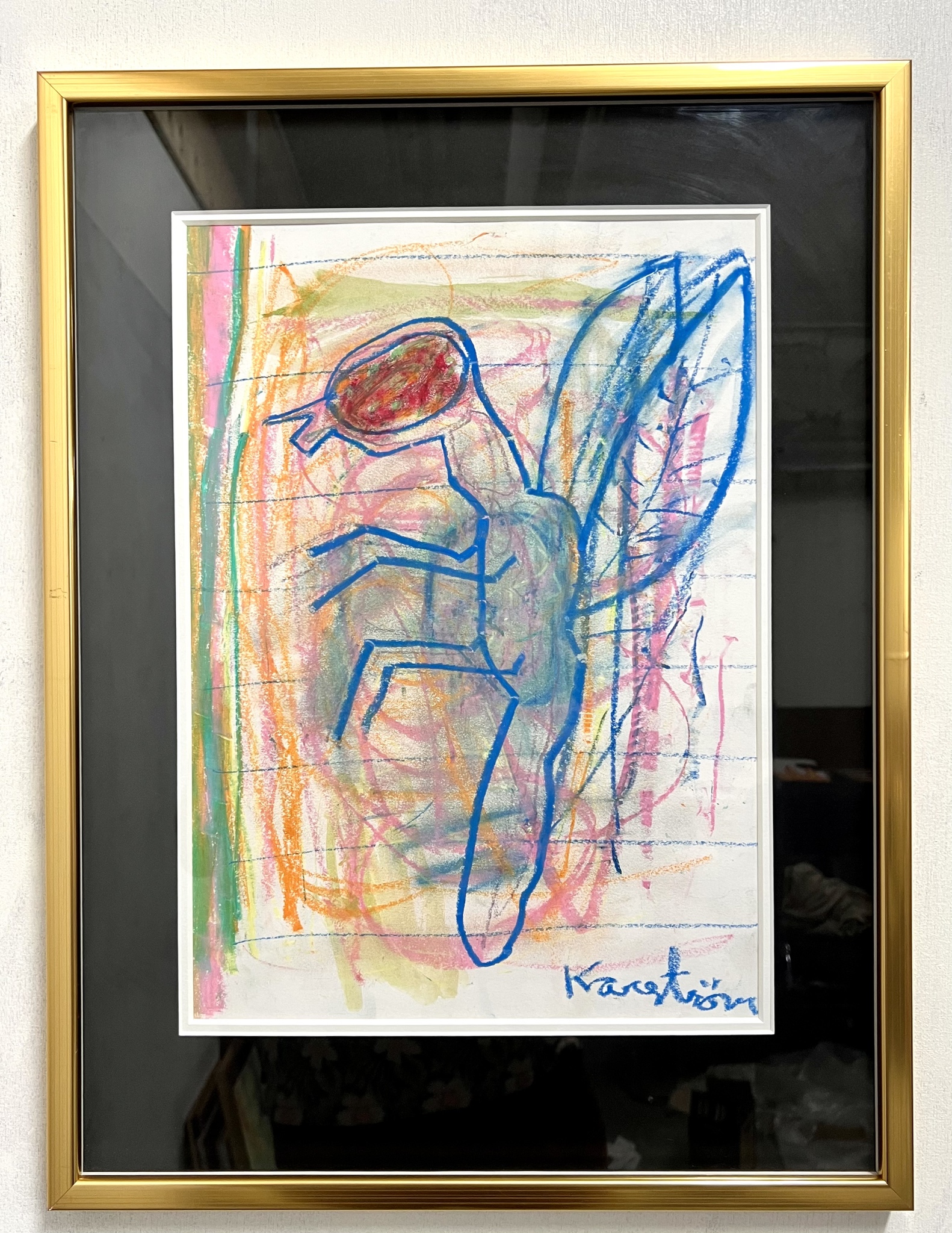 "Fluga" Akvarell/Pastell av Mauritz Karström. Ramad. 43x57 cm