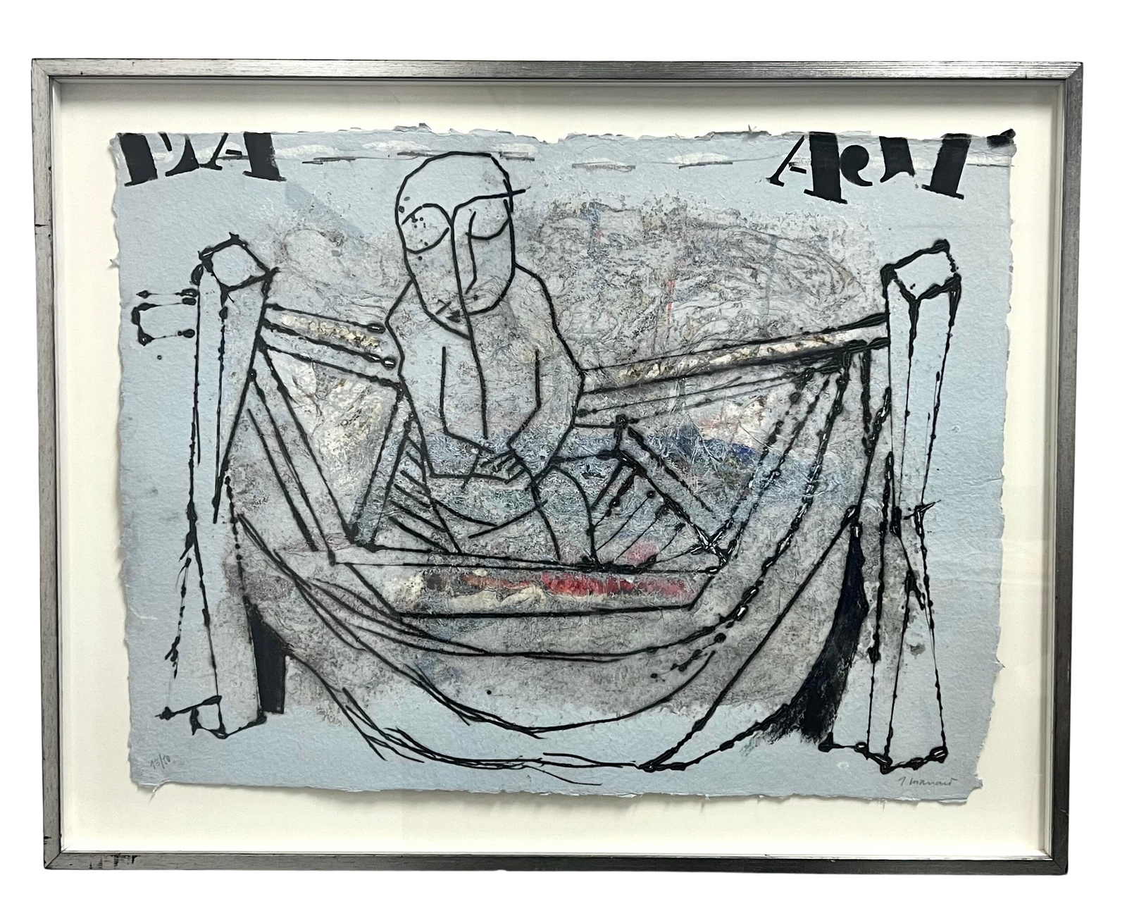 "Pensées dans le hamac" Inramad karborundumetsning av James Coignard. 87x68,5 cm