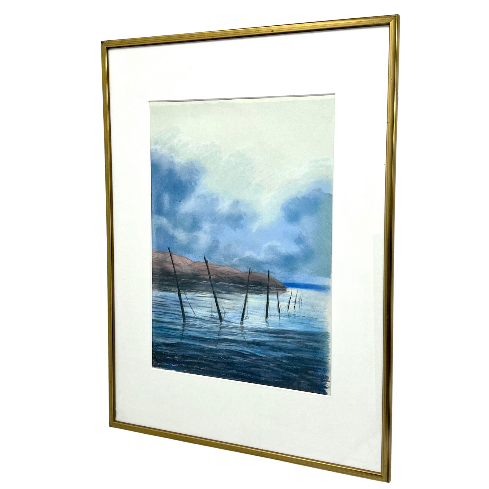 "Kustbild" Pastell av Arnold Lindblom. Inramad. 62x80 cm