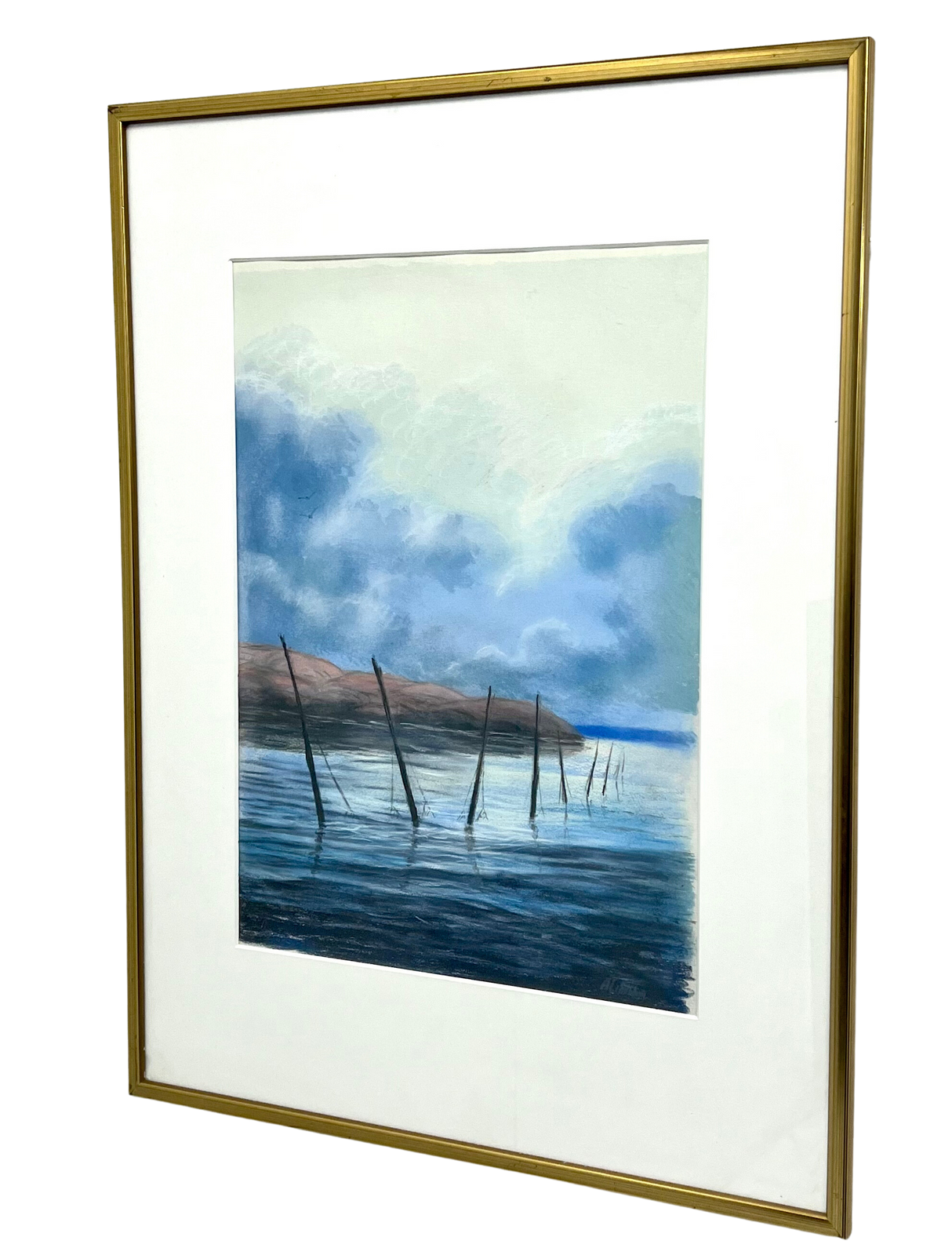 "Kustbild" Pastell av Arnold Lindblom. Inramad. 62x80 cm