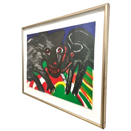 "Vargarna" Inramat litografi av Bengt Lindström. Nr. 116/150. 89x70 cm