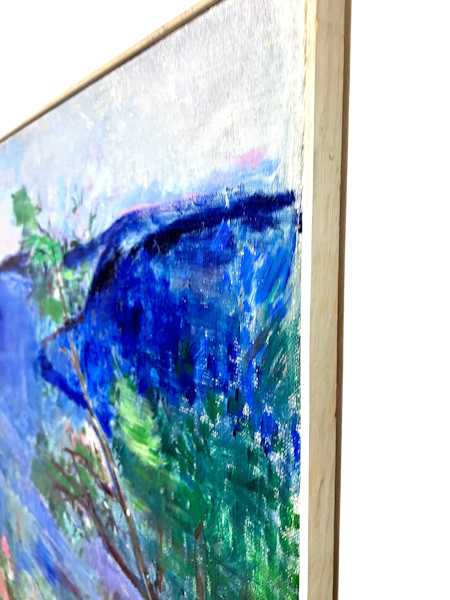 "Statyn vid kusten" Olja på duk av Irene K:son Ullberg. 92x70 cm