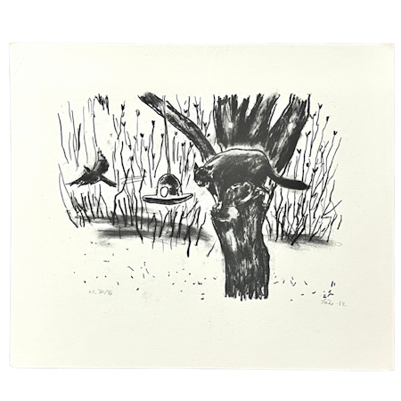"Katten" Litografi av Evy Låås. 36,5x32 cm