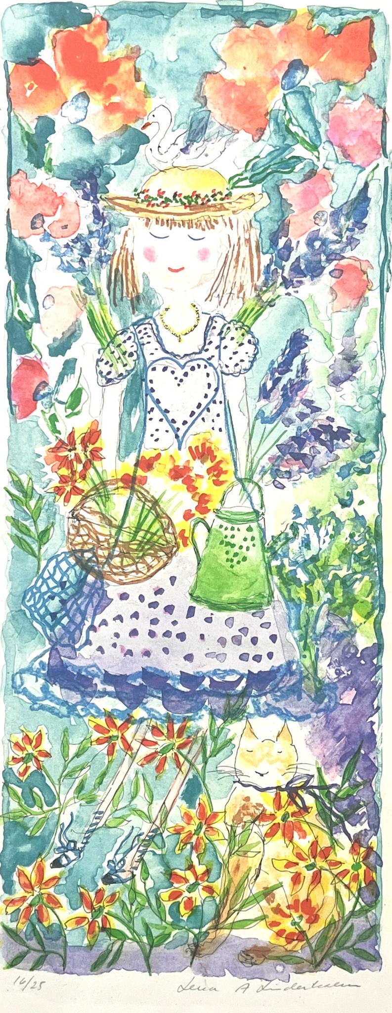 Lena A. Linderholm. Handkolorerat litografi. 21,5x56,5 cm