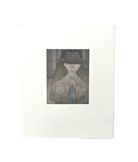Jean Michel Folon, "Le Patron" Aquatintetsning. 32x38 cm