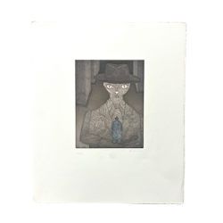 Jean Michel Folon, "Le Patron" Aquatintetsning. 32x38 cm