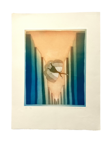 Jean Michel Folon, "Quiet Day" Aquatintetsning. 34x44,5 cm
