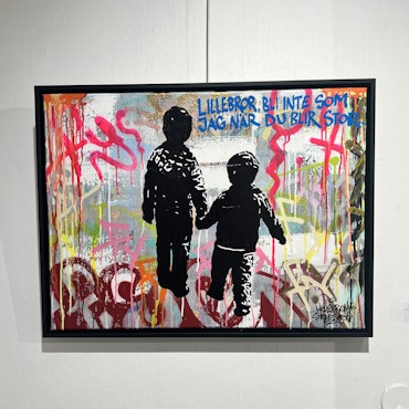 21. “Lillebror bli inte som jag när du blir stor…" Blandteknik på duk av Hellstrom Street Art & FEG (FY)    Blandteknik  84 x 64 cm