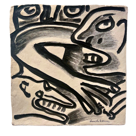 "Nattlig Jakt" Handmålad keramik av Bengt Lindström. 51,5x53 cm