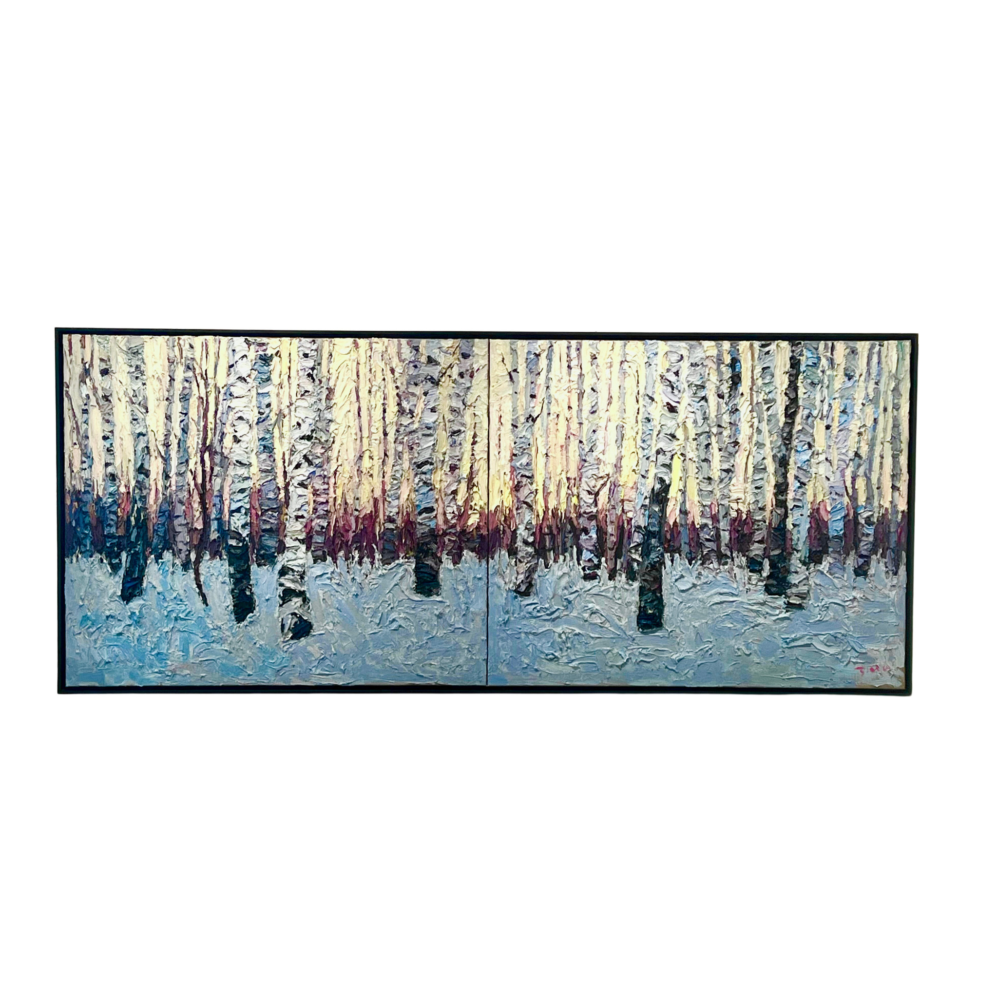 "Winter Forest" Olja på duk av John Ma. 244x104 cm