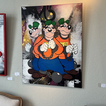 "Beagle Boys" Blandteknik på duk av Mike Blomqvist. 76x100 cm