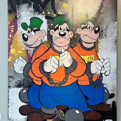 "Beagle Boys" Blandteknik på duk av Mike Blomqvist. 76x100 cm