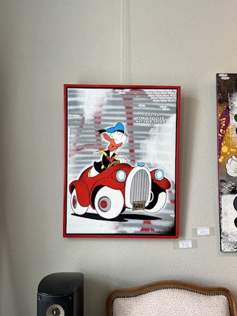 "Focus on your direction, not your speed!" Blandteknik på duk av Mike Blomqvist. 60x80 cm