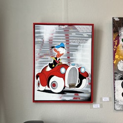 "Focus on your direction, not your speed!" Blandteknik på duk av Mike Blomqvist. 60x80 cm