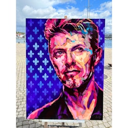 "David Bowie" Blandteknik på duk av Alberto Ramirez LEG. 100x130 cm