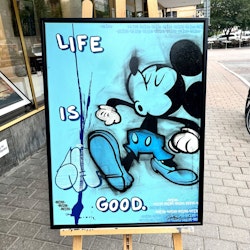 "Life is Good" Blandteknik på duk av Mike Blomqvist. 64x84 cm
