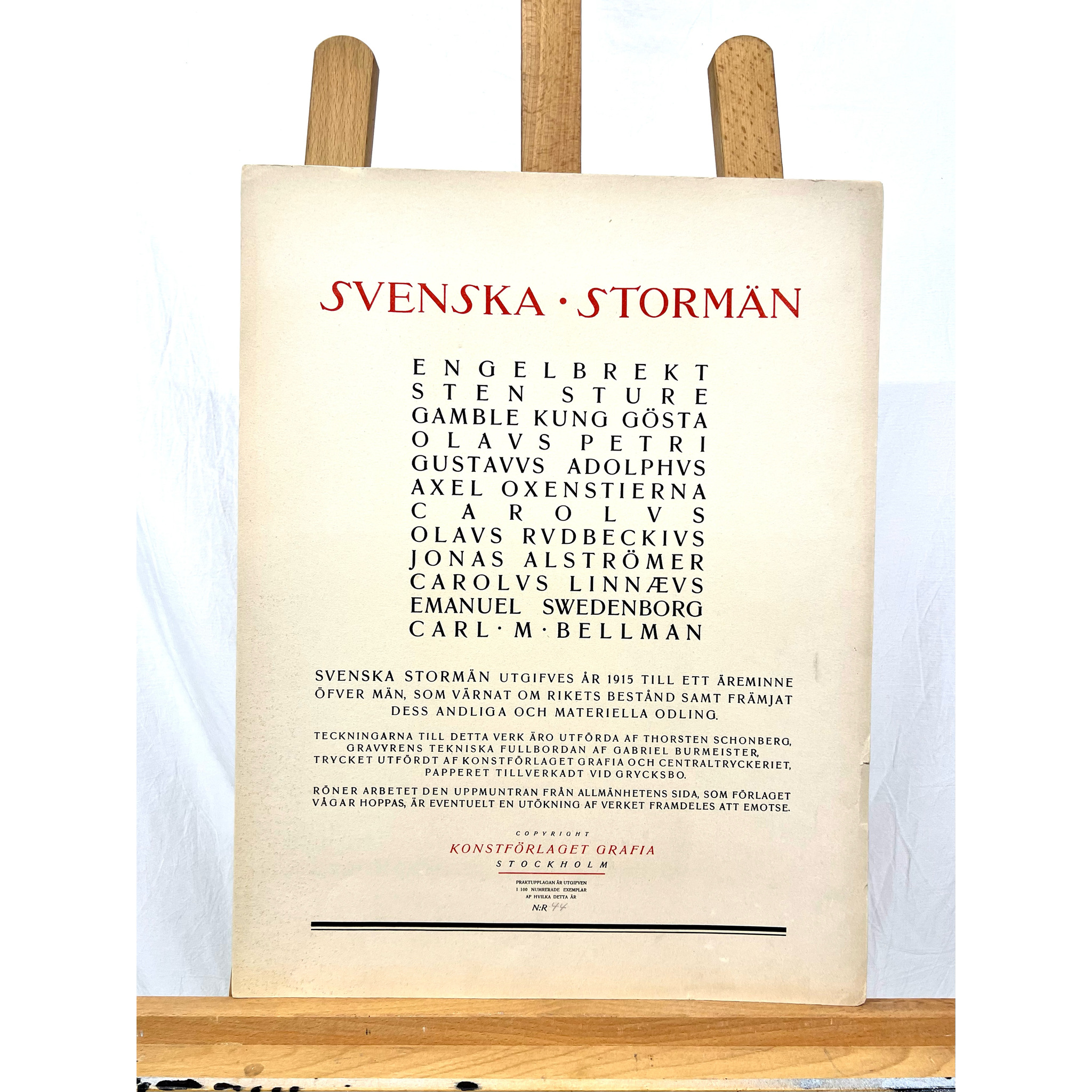 "Axel Oxenstierna" Grafisk blad av Thorsten Schonberg ur mappen "Svenska Stormän". Nr 44/100. 40x52 cm