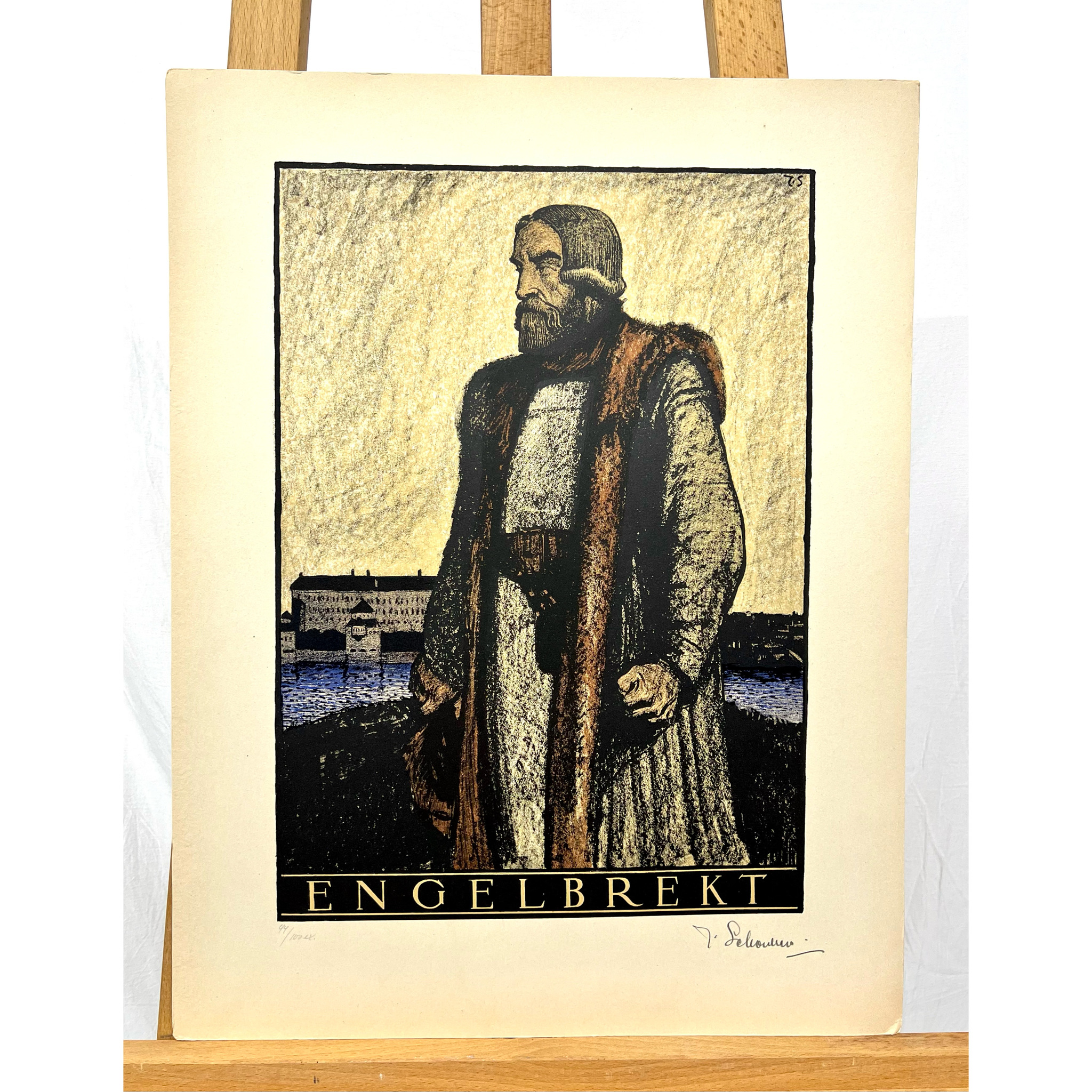 "Engelbrekt" Grafisk blad av Thorsten Schonberg ur mappen "Svenska Stormän". Nr 44/100. 40x52 cm