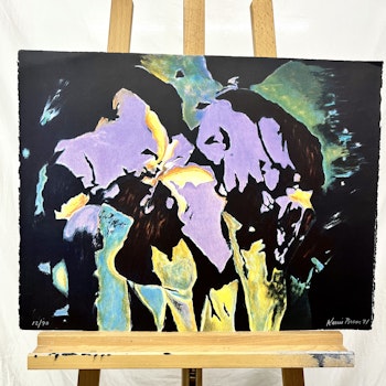 "Blommor" Litografi av Karin Broos. 65x50 cm. Nr 12/90