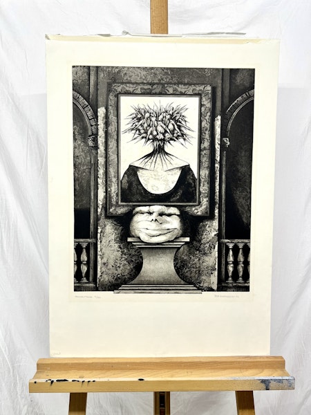 Svartvit etsning av Per Svensson. 50x70 cm. Nr 3/40.