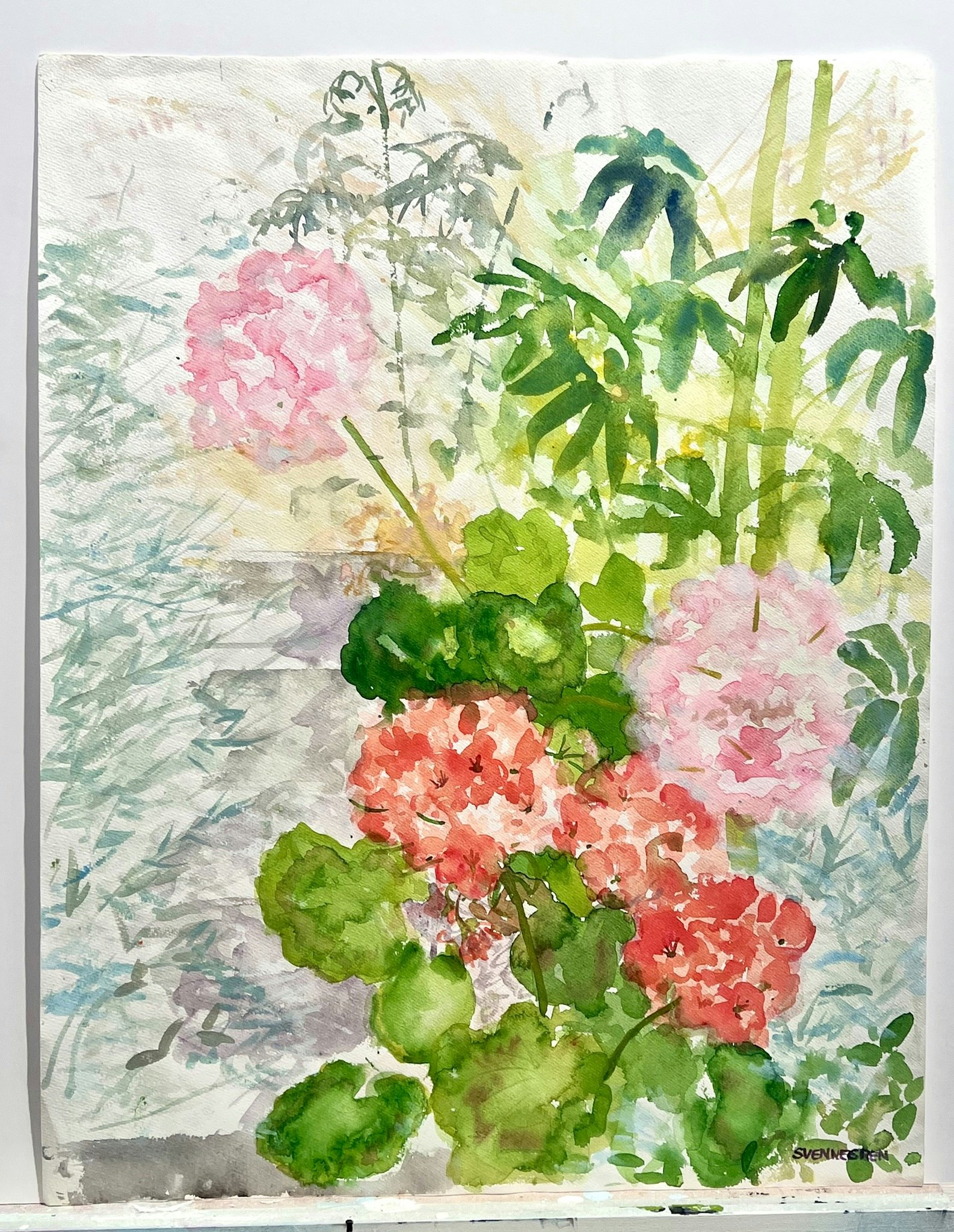 "I blom" Akvarell av Solveig "Lilli" Svennegren. 51,5x64 cm