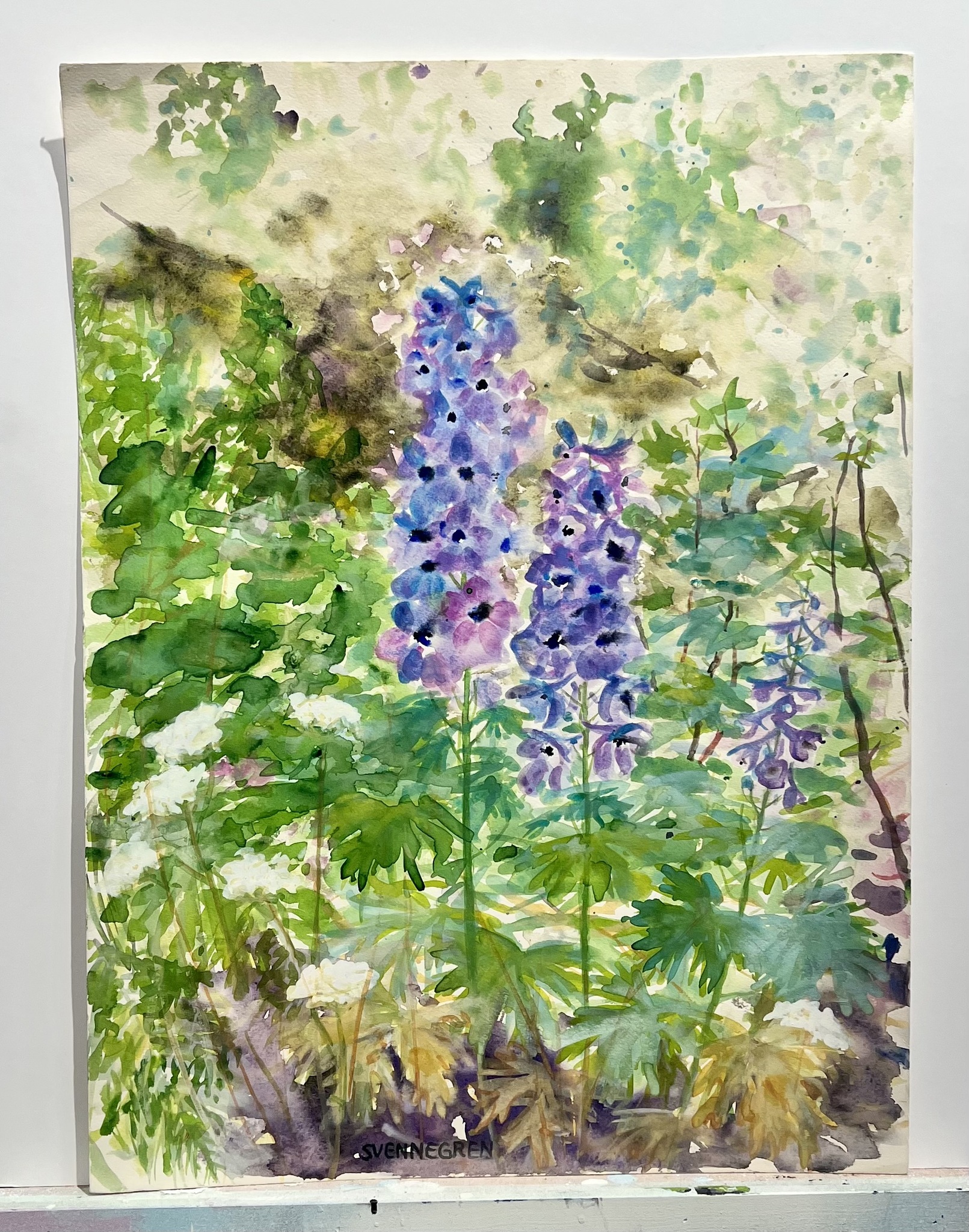 "Tillsammans i blom" Akvarell av Solveig "Lilli" Svennegren. 45,5x62 cm