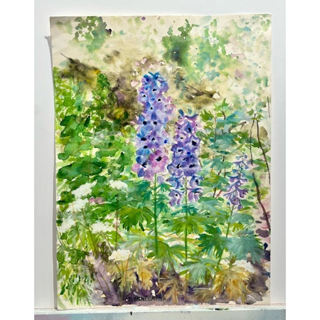 "Tillsammans i blom" Akvarell av Solveig "Lilli" Svennegren. 45,5x62 cm
