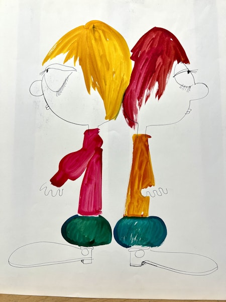 "Clowns Duel" Akvarell av Franco Costa. 70x50 cm