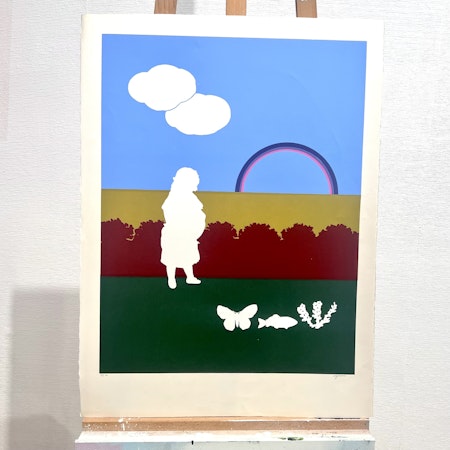 "Ingen titel" Litografi av Milvia Maglione. 57x76 cm
