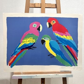 Walasse Ting, "Three Parrots", litografi signerad, numrerad, daterad -79. 75,5x55,5 cm cm