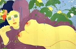Walasse Ting, "My tits smell like peach", litografi signerad, numrerad, . 75x55cm