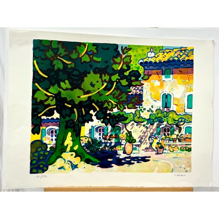 Guy Charon, "Sur le chemin du manoir" Litografi, signerad, numrerad 191/250. 76x56 cm