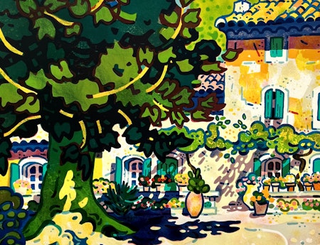 Guy Charon, "Sur le chemin du manoir" Litografi, signerad, numrerad 191/250. 76x56 cm