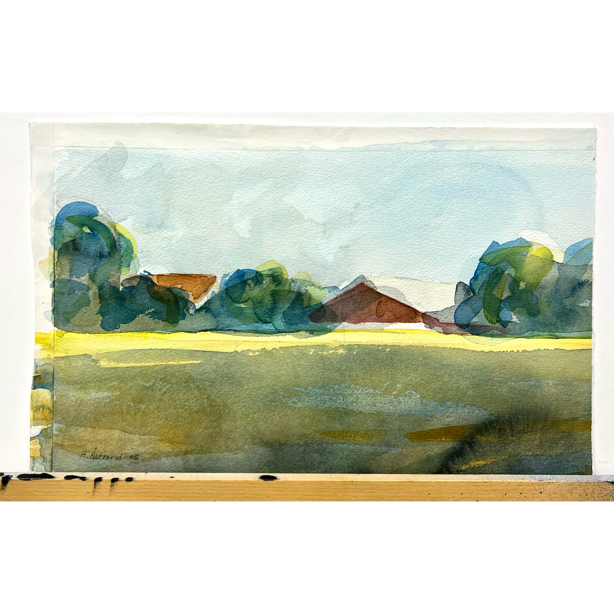 Anders Åstrand, "Grönt landskap" akvarell, signerad, daterad -05. 40,5x25,5 cm