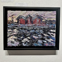 "Summer houses" Olja på duk av John Ma. 45x45 cm