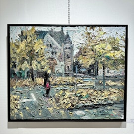 15. "Allégården (Gamla biblioteket)" Olja på duk av John Ma. 104x84 cm