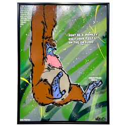"Stop monkey around" Blandteknik på duk av Mike Blomqvist, 63x83 cm