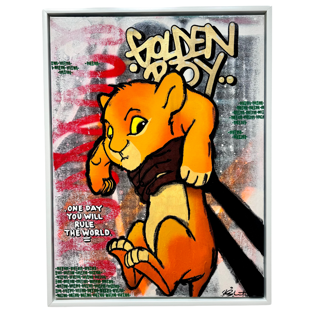 "Golden Boy" Blandteknik på duk av Mike Blomqvist, 63x83 cm