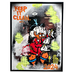 "Keep it clean" Blandteknik på duk av Mike Blomqvist, 63x83 cm