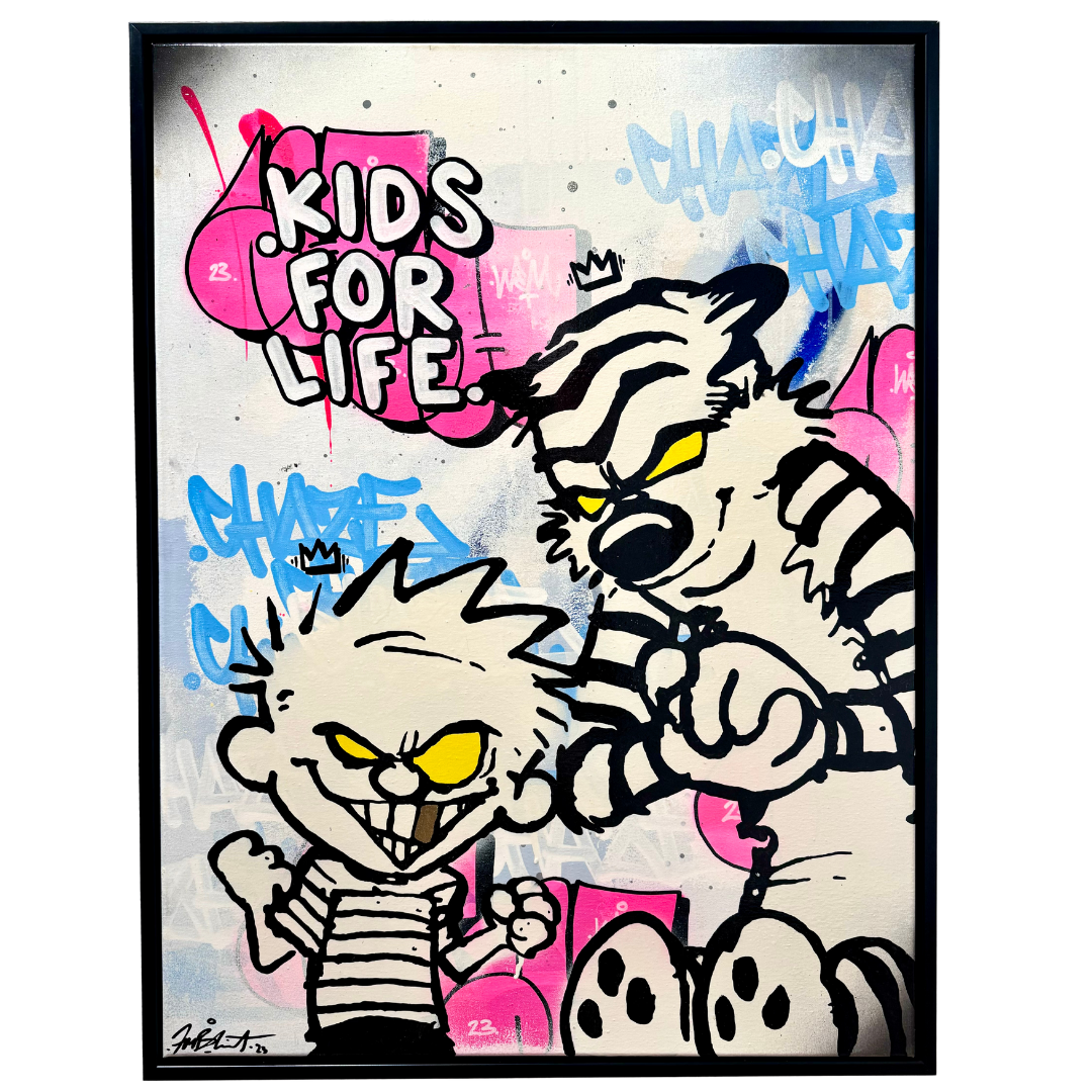 "Kids for Life" Blandteknik på duk av Mike Blomqvist, 63x83 cm