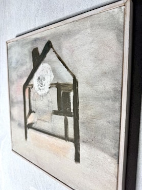 "Inomhus" Olja på duk av Anneli Nise. 35x34 cm