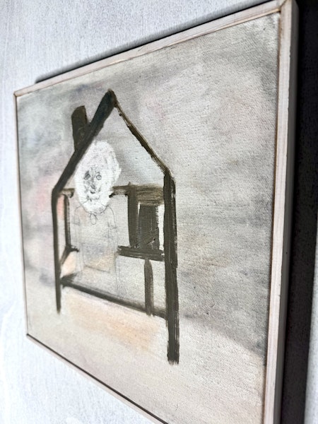 "Inomhus" Olja på duk av Anneli Nise. 35x34 cm