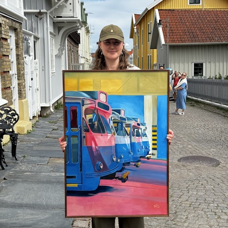 "Vagnhallen" - Olja på linneduk av Elin Östberg, 70x100 cm