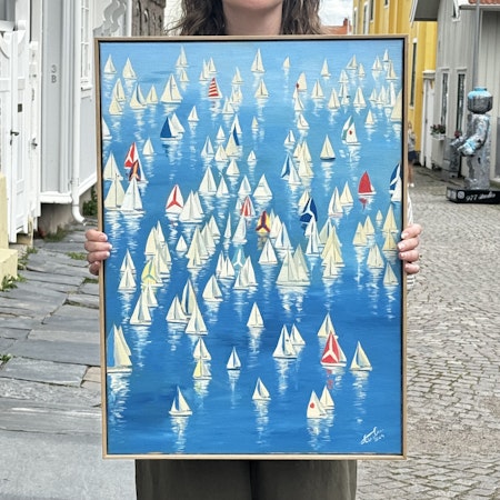 "Regattan" - Olja på linneduk av Elin Östberg, 50x70 cm