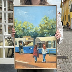 "Mot stan" - Olja på linneduk av Elin Östberg, 40x60 cm