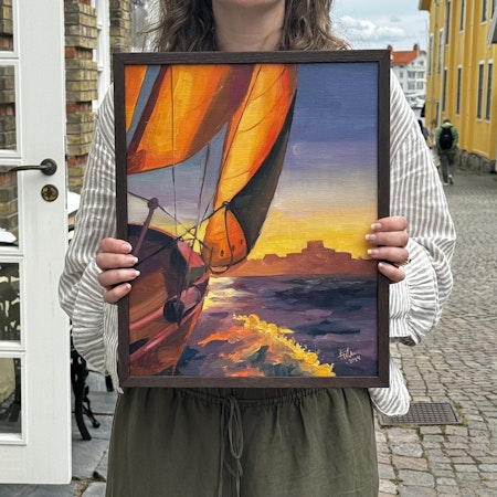 "Mot Marstrand" - Olja på linneduk av Elin Östberg, 33x41 cm