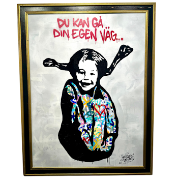 "Du kan gå din egen väg..." Blandteknik på trä av Hellstrom Street Art 115x149 cm