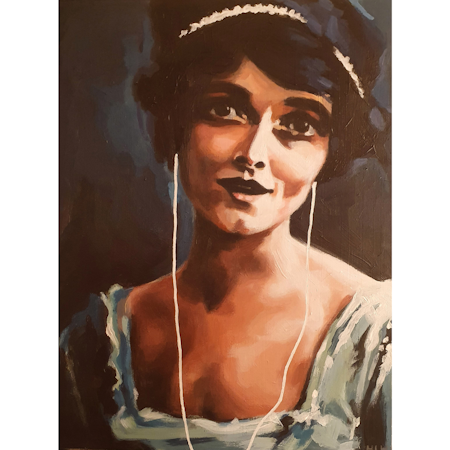 Bark at the moon - akryl på pannå av Hanna Herder 40x30 cm