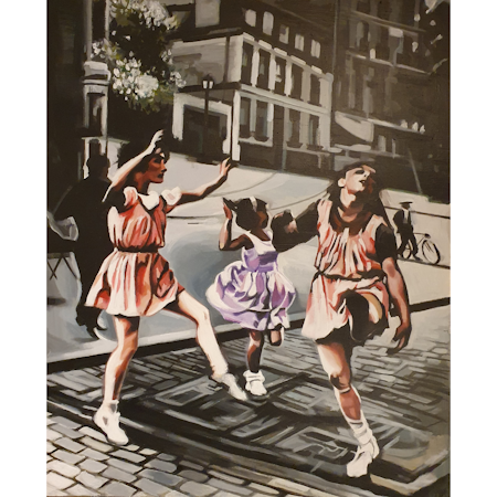 Streetdance! - akryl på pannå av Hanna Herder 73x60 cm